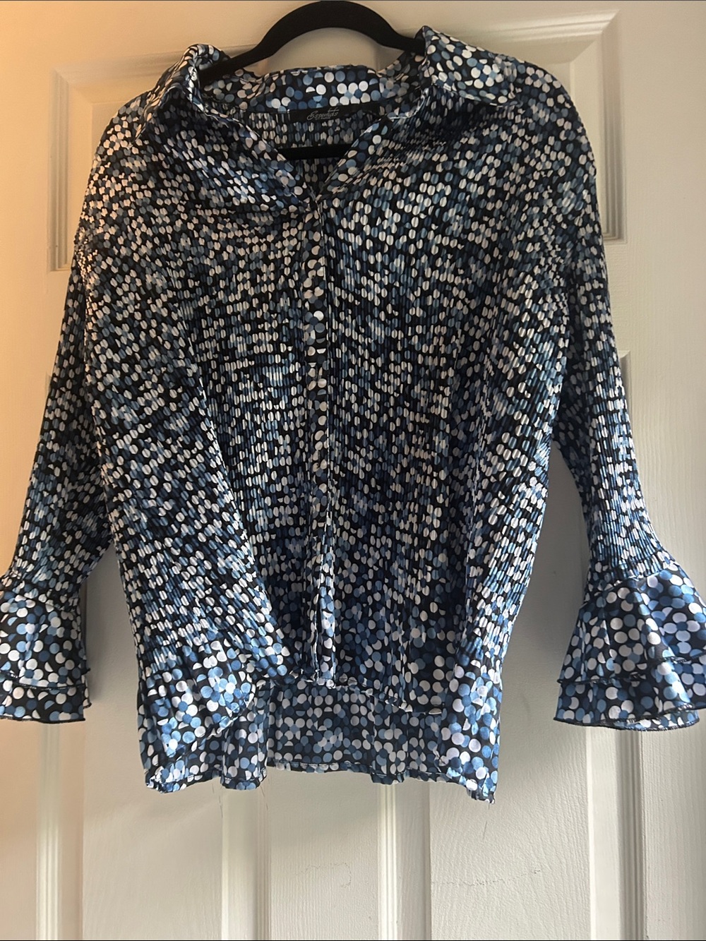 Essentials by Milano Navy & White Dot Button-Down Blouse